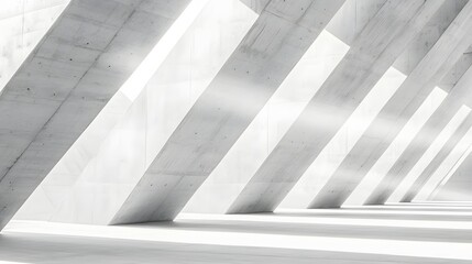 Obraz premium Minimalist Concrete Architecture with Diagonal Beams and Natural Light in an Open Space