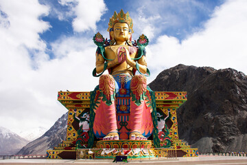 Hight 32 metre colorful and beauty statue of Maitreya Buddha near Diskit Monastery for foreign...