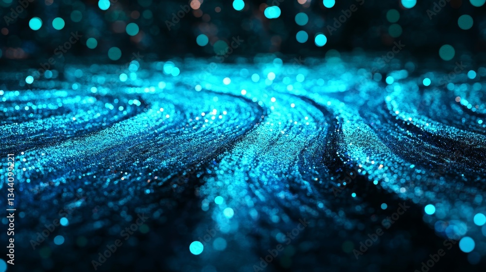 Poster the concept of big data vizualisation is represented as a futuristic particle network with high tech