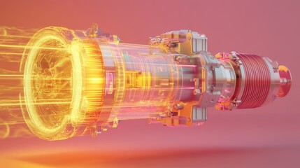 High-performance motor with visible magnetic field components on a gradient yellow-to-red background