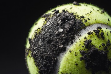 Close-Up of Dirty Tennis Ball Covered in Dust and Particles
