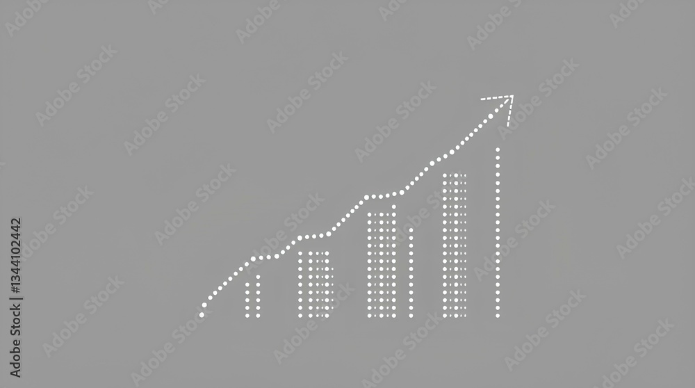 Aufkleber minimal gray infographic with dotted line chart and upward arrow symbolizing business progress