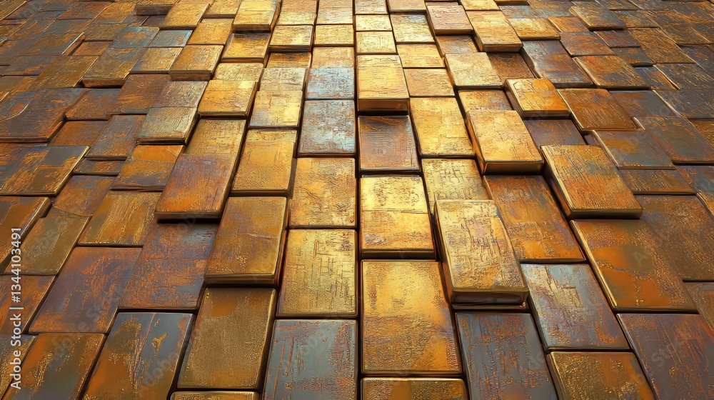 Poster a triangular wall is formed by arranging luxurious tiles, set against a glossy gold background compo
