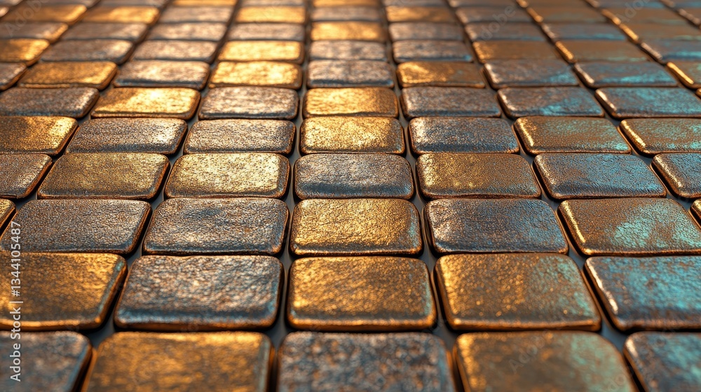 Poster a 3d wall is formed by arranging gold tiles, creating a luxurious square background made from glossy