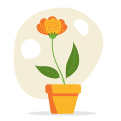 Flower in a pot. Cute plant growing in a flowerpot. Vector illustration. 