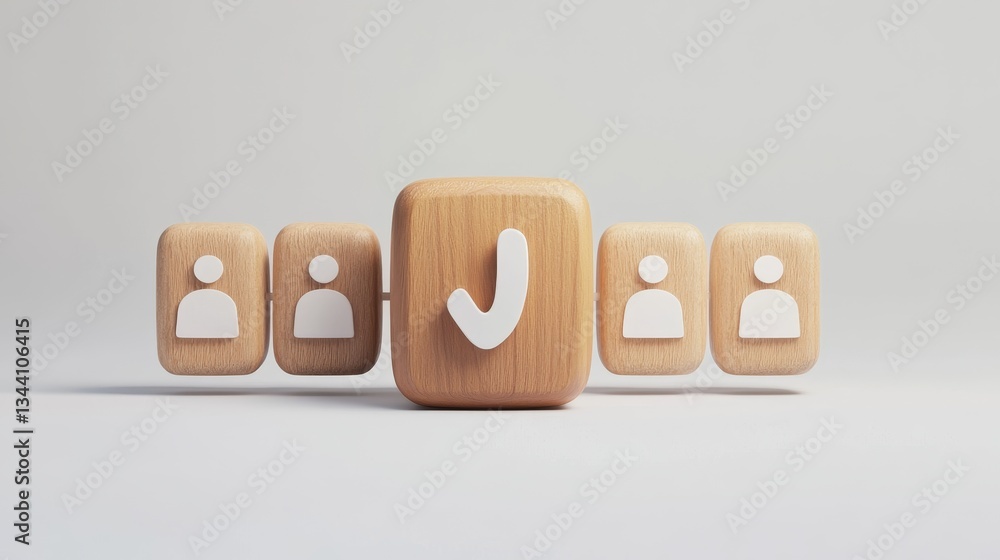 Poster a 3d rendering of a wooden block with a phone symbol representing the concept of communication techn
