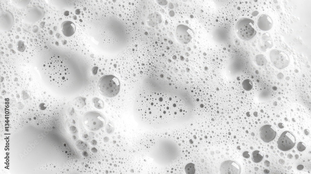 Poster close-up of white frothy bubbles creating a textured surface, ideal for backgrounds in cleaning or b