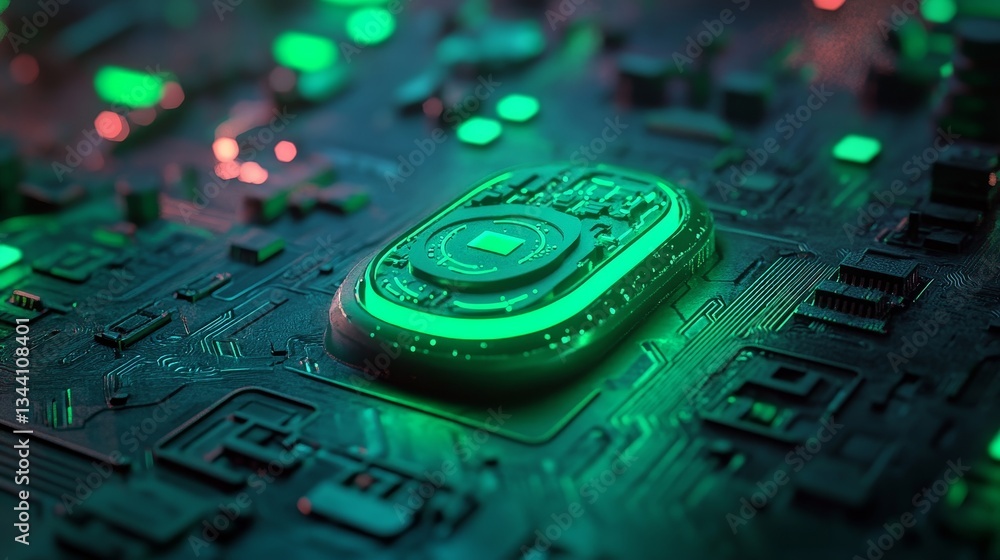 Poster the concept of green communication technology is represented by a neon phone symbol on a black backg