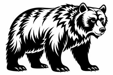 grizzly bear line art silhouette vector illustration