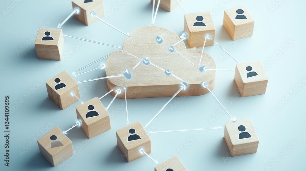 Poster a 3d rendering of a wooden block featuring a cloud download symbol represents data storage technolog