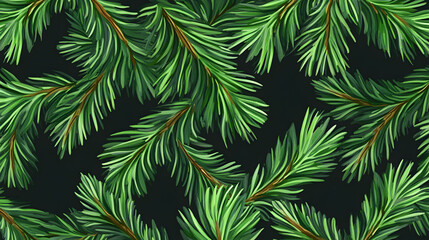 Cartoon Vector Seamless Pattern with Green Fir Twigs for Design Projects