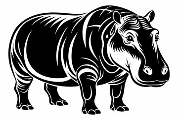 hippopotamus line art silhouette vector illustration