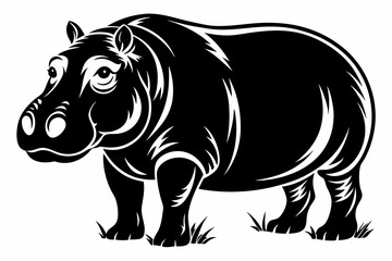 hippopotamus line art silhouette vector illustration