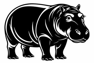 hippopotamus line art silhouette vector illustration