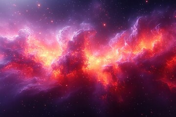 Cosmic Nebula Illustration Glowing in Red and Purple Hues with Stars and Gaseous Clouds in Deep Space