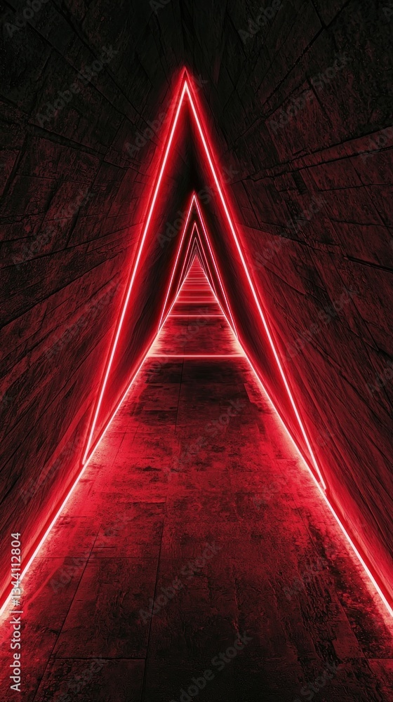 Poster red neon tunnel: a glowing path into the unknown