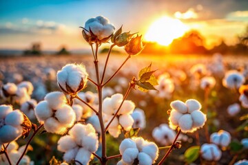 Macro Photography: Delicate Cotton Bolls in a Sunlit Field
