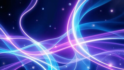 Fototapeta premium a vibrant and abstract background, featuring flowing neon light waves in blue, purple, and pink hues against a dark starry sky, creating a futuristic and dynamic visual effect.
