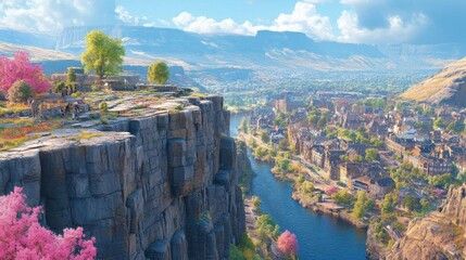 Clifftop Vista: Cityscape & River Valley