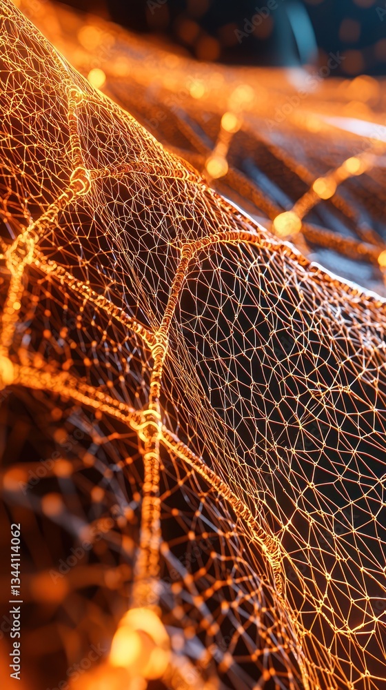 Poster abstract orange network: digital mesh structure
