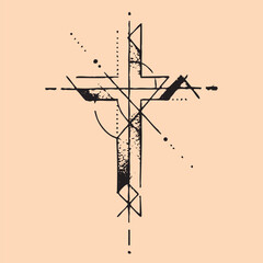 black and white tattoo design of Jesus Christ and God Cross