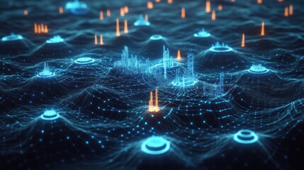 Obraz premium Abstract digital city data visualization