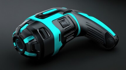 Smooth aerodynamic brushless motor design on a bold cyan and black background
