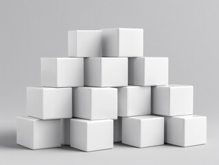 3d rendering of white cube boxes arranged in a pyramid shape on an isolate