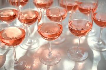Elegant Minimalist Still Life of Rosé Wine Glasses with Soft Lighting and Subtle Shadows