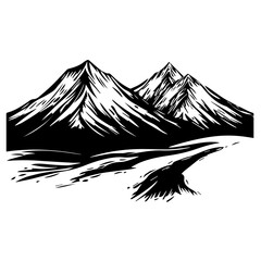 Black and White Mountain Range Silhouette