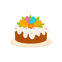 Easter Cake with Sugar Glaze and Colorful Eggs