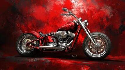 Vibrant contrast of a steel-bodied motor on a deep red and black backdrop