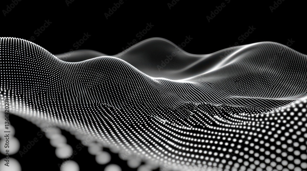 Poster abstract illuminated particle field, black background for modern graphic design