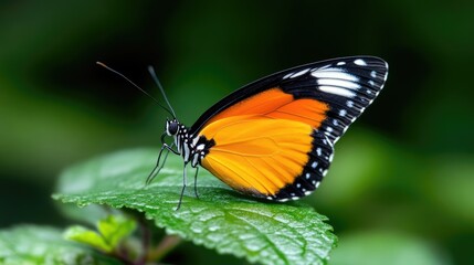 Obraz premium Vibrant orange butterfly on leaf