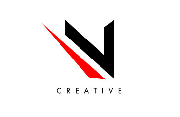 N letter Logo with sharp cut creative design in red and black colors vector