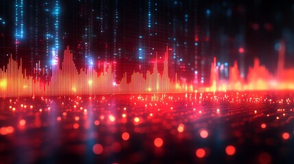 Fototapeta premium Abstract Digital Audio Waveform Visualization Red and Blue Data Flow Technology Background