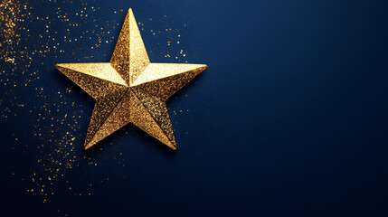 Golden star with golden on dark blue background with lighting effect and sparkle. Luxury template celebration award design. Vector illustration