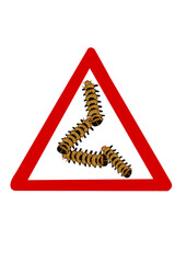 Warning sign with processionary caterpillars, danger alert, urticating hairs, vector panel