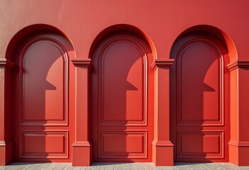 Fototapeta premium Elegant Red Wall Texture: High-Resolution Stock Photo of Arched Paneling, Ideal for Backgrounds, Mockups, and Interior Design