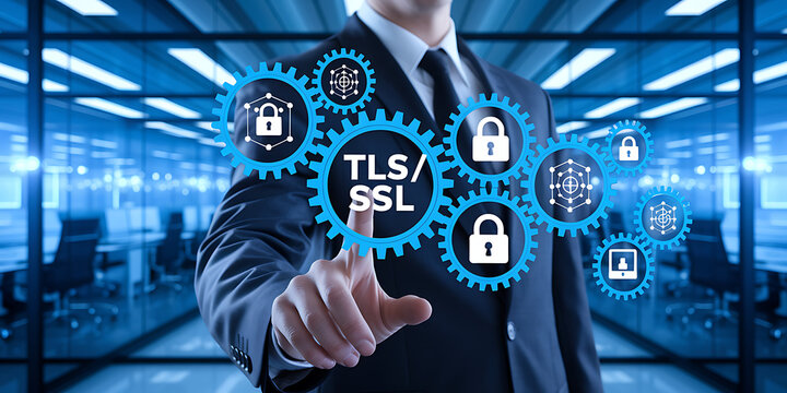 TLS/SSL Encryption &ndash; Secure Data Transmission & Cybersecurity, secure connection, HTTPS, website security, digital certificate, data encryption, network security, TLS handshake, SSL certificate.
