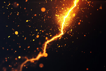 Fiery lightning bolt with glowing sparks on dark background