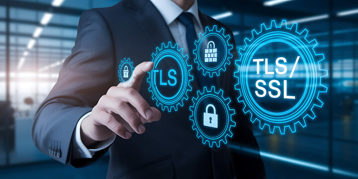 TLS/SSL Encryption &ndash; Secure Data Transmission & Cybersecurity, secure connection, HTTPS, website security, digital certificate, data encryption, network security, TLS handshake, SSL certificate.