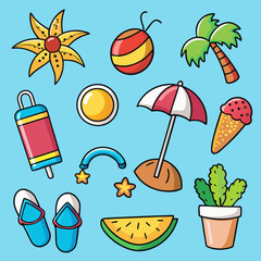 Summer elements and icon collection vector design