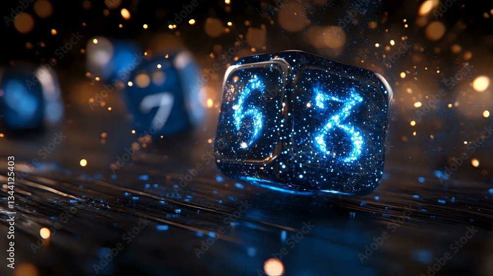Poster glowing zodiac capricorn constellation symbol in mystical crystal cube with sparkles and bokeh light
