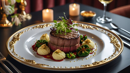 Gourmet Fine Dining Meal on Elegant Plate – Beautifully Plated Haute Cuisine

