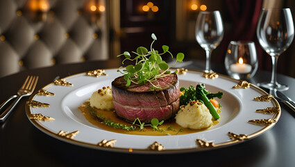 Gourmet Fine Dining Meal on Elegant Plate – Beautifully Plated Haute Cuisine

