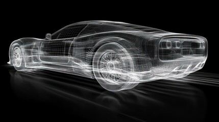 Naklejka premium Abstract Car Design, Wireframe, Motion Blur, Dark Background