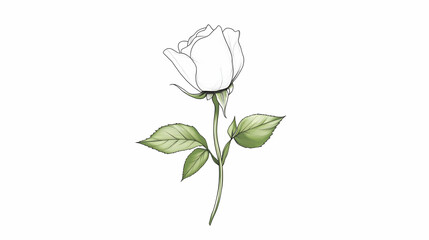 Obraz premium Elegant white rose drawing, isolated on white background, perfect for wedding invitations or romantic designs