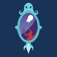 Haunted Mirror with Ghostly Reflection – Spooky Paranormal Horror Art Vector Design