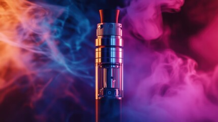 Elegant device with smoky backdrop, emitting a vibrant and colorful glow